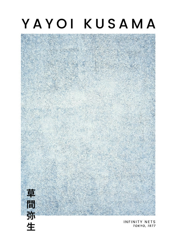Minimalistisk plakat med blå prikstruktur