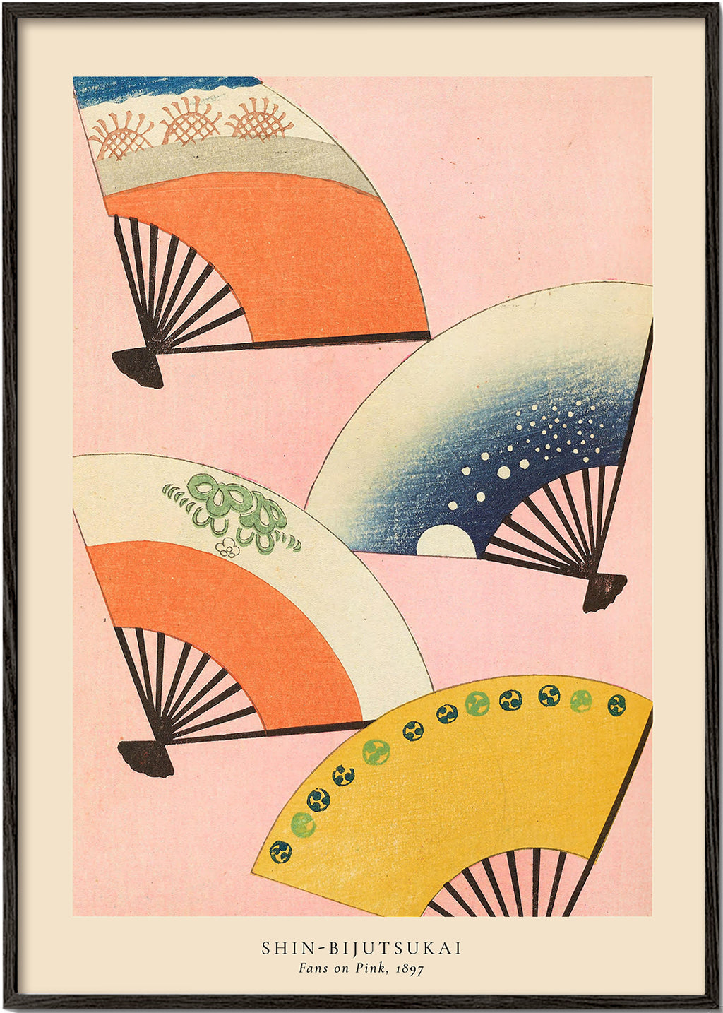 Japansk illustration med vifter på pink baggrund