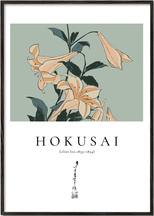 Botanisk plakat Hokusai — liljer på grønt felt