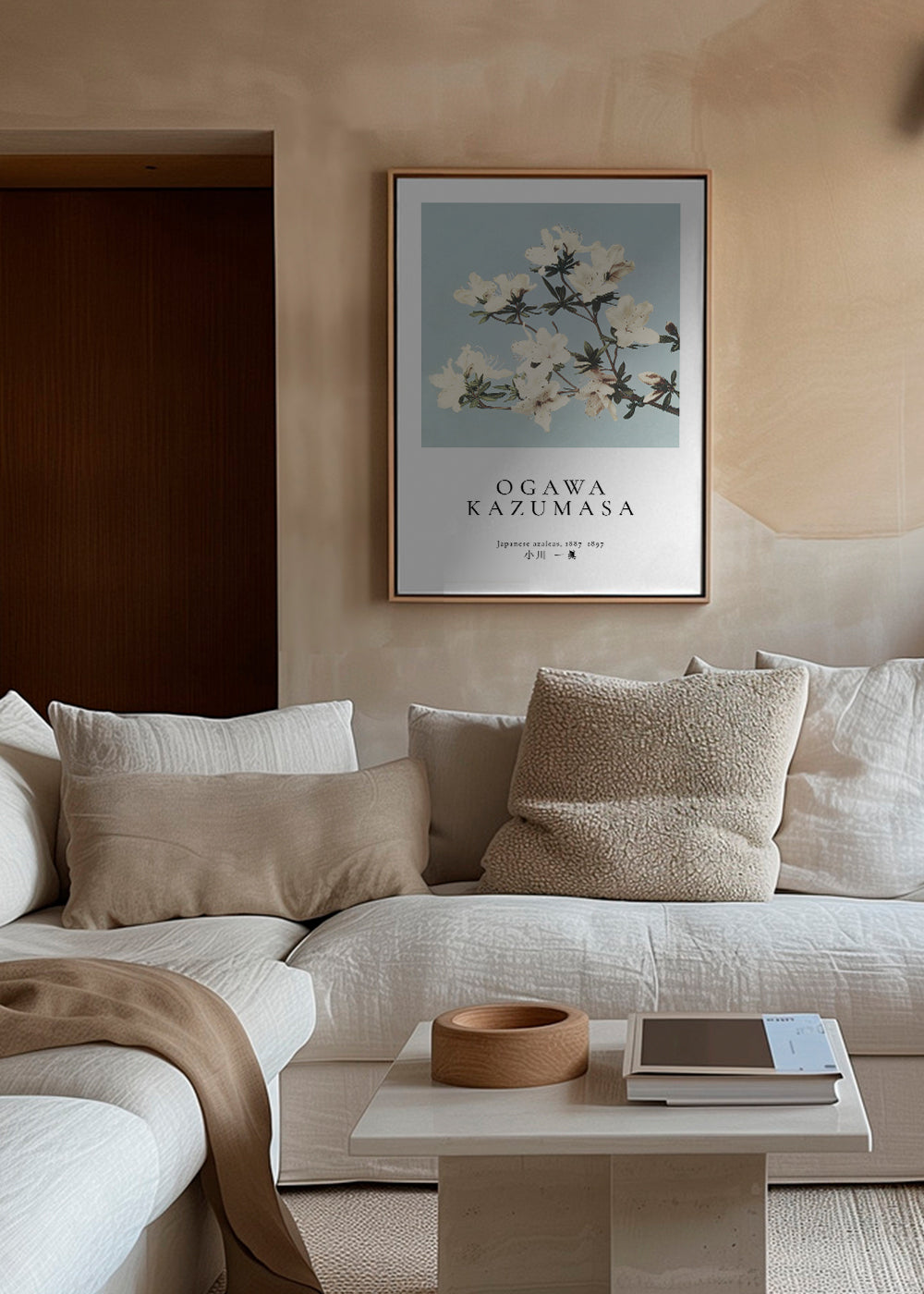 Botanisk plakat: japanske azalea på blå