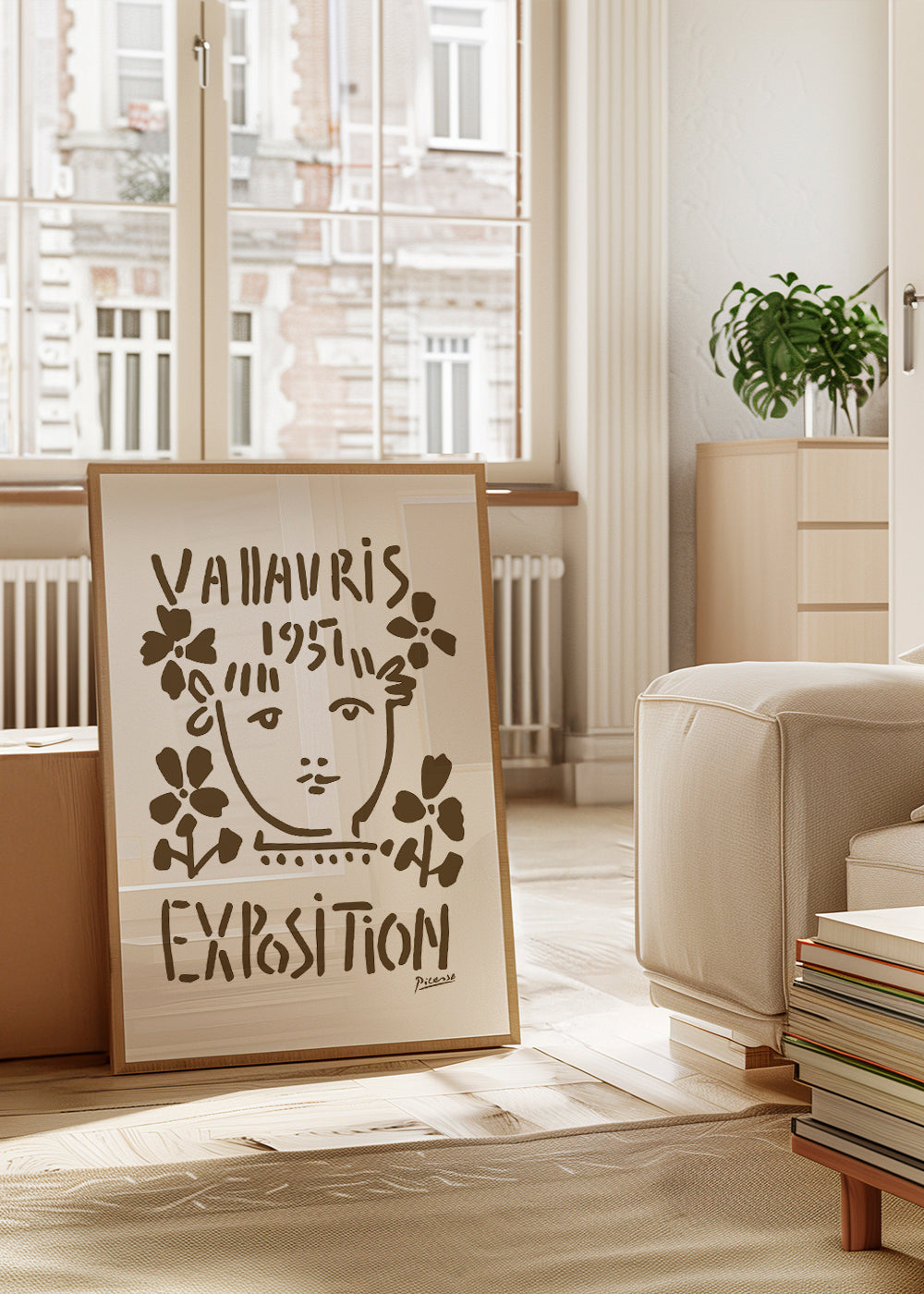 Vintage plakat Vallauris 1951 ansigt og blomster