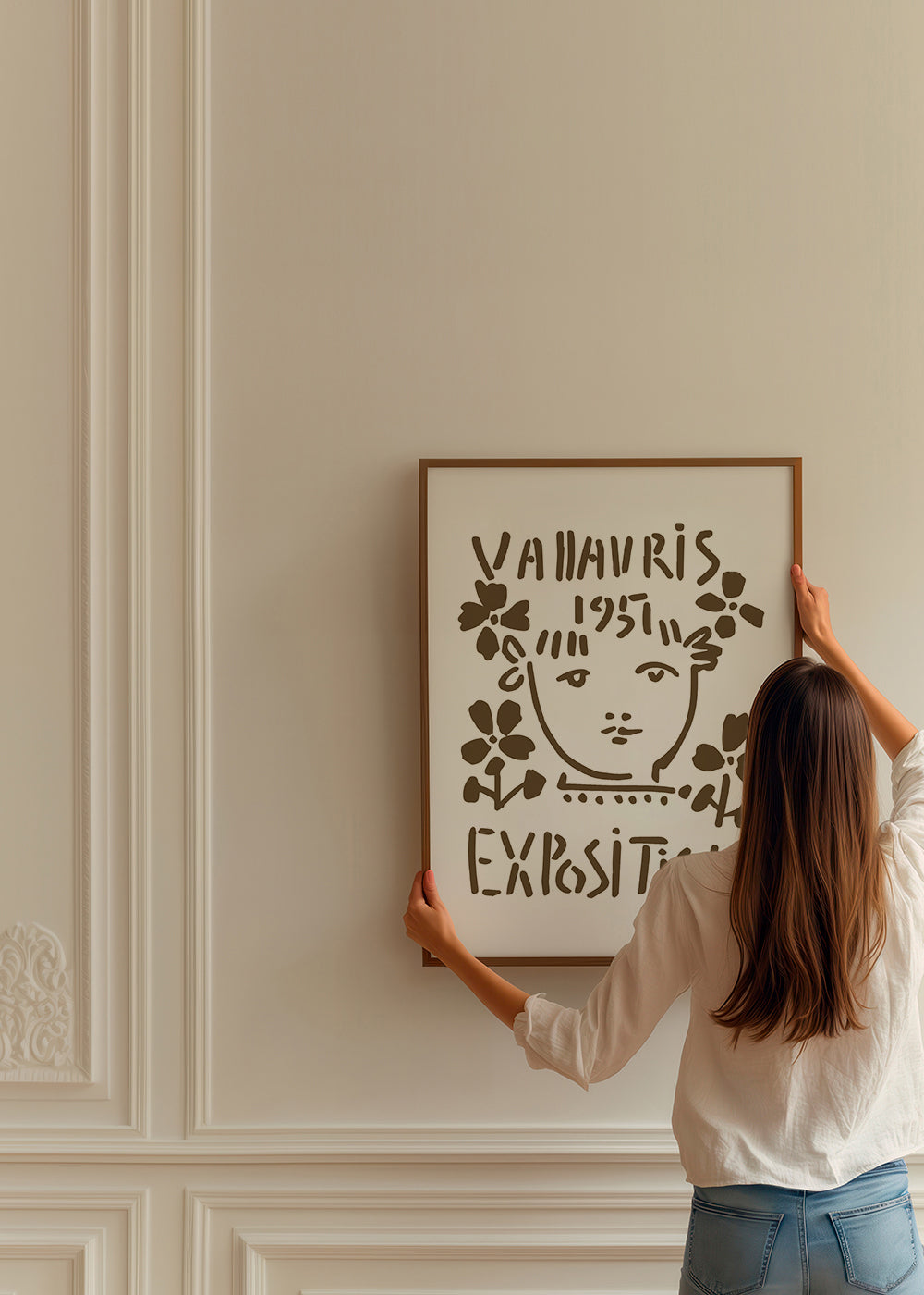 Vintage plakat Vallauris 1951 ansigt og blomster