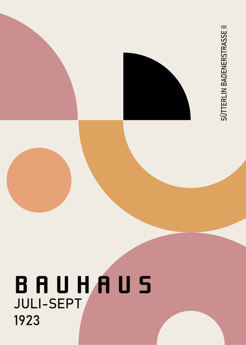 Geometrisk Bauhaus-plakat rosa og sennep