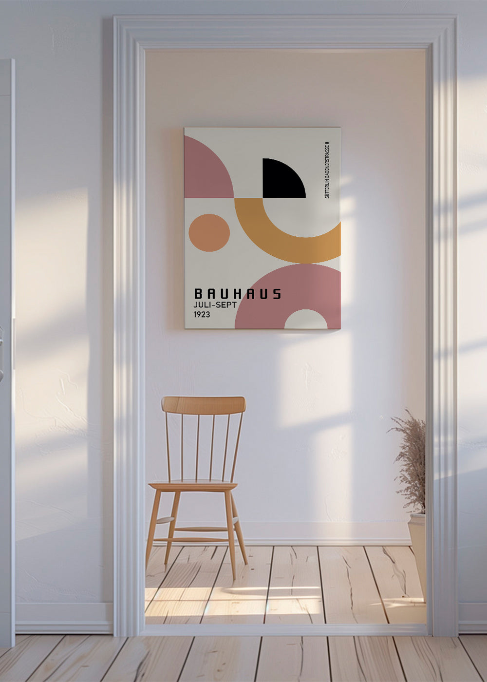 Geometrisk Bauhaus-plakat rosa og sennep