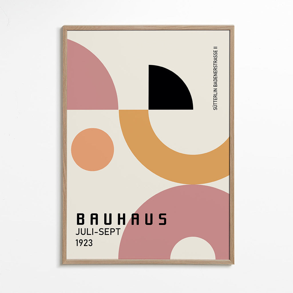 Geometrisk Bauhaus-plakat rosa og sennep