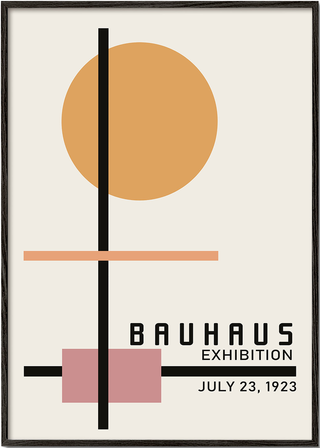 Geometrisk Bauhaus-plakat med cirkelsol og akser