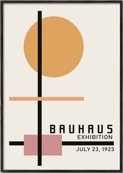 Geometrisk Bauhaus-plakat med cirkelsol og akser