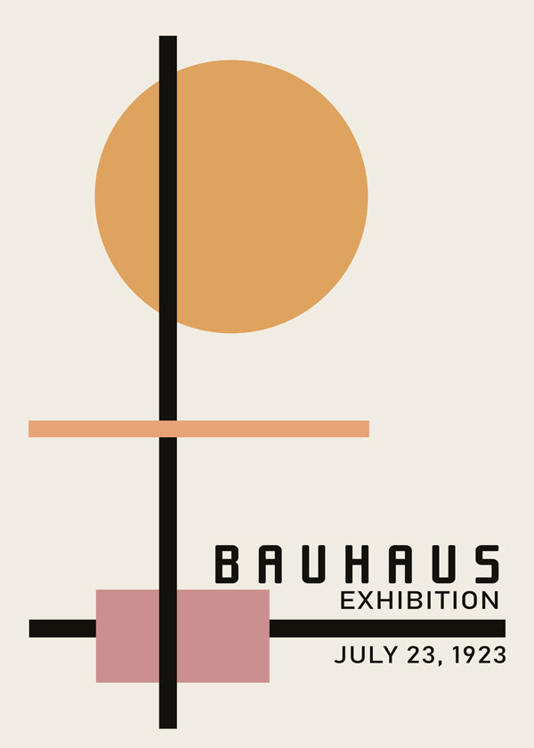 Geometrisk Bauhaus-plakat med cirkelsol og akser