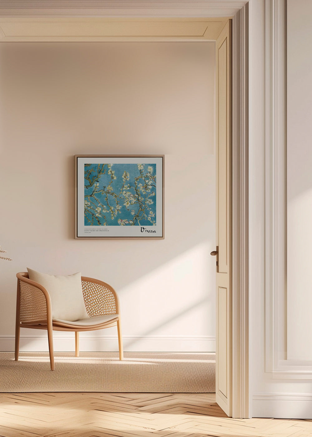 Botanisk plakat: mandelblomst på blaa