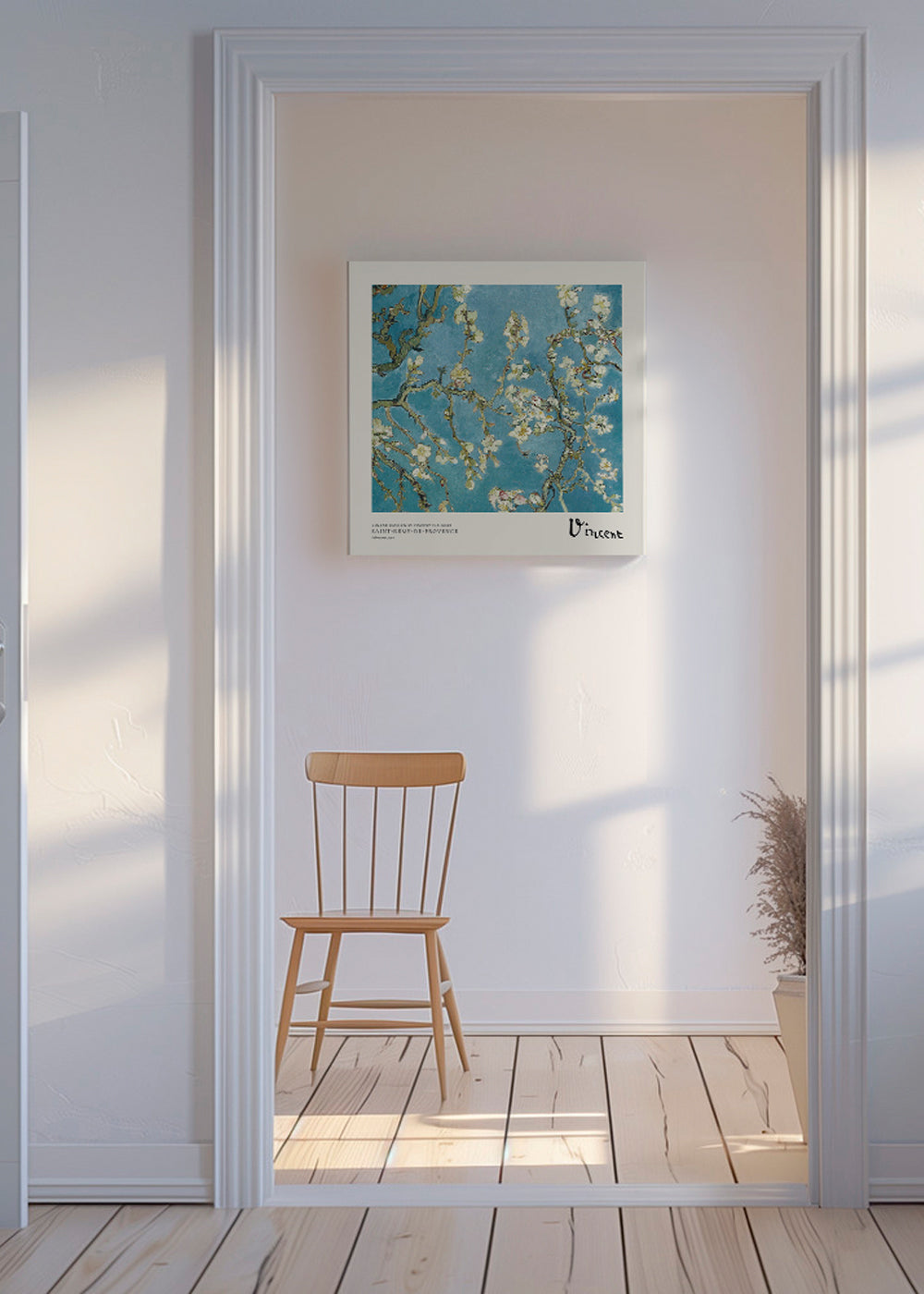 Botanisk plakat: mandelblomst på blaa