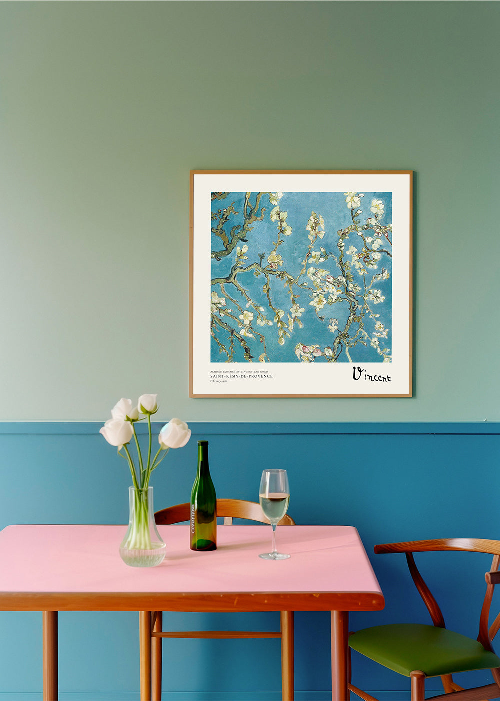 Botanisk plakat: mandelblomst på blaa