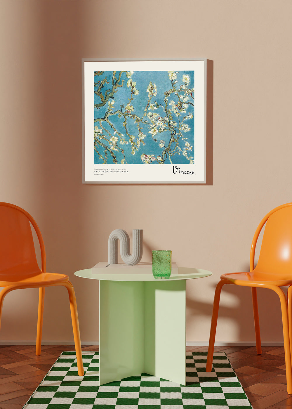 Botanisk plakat: mandelblomst på blaa
