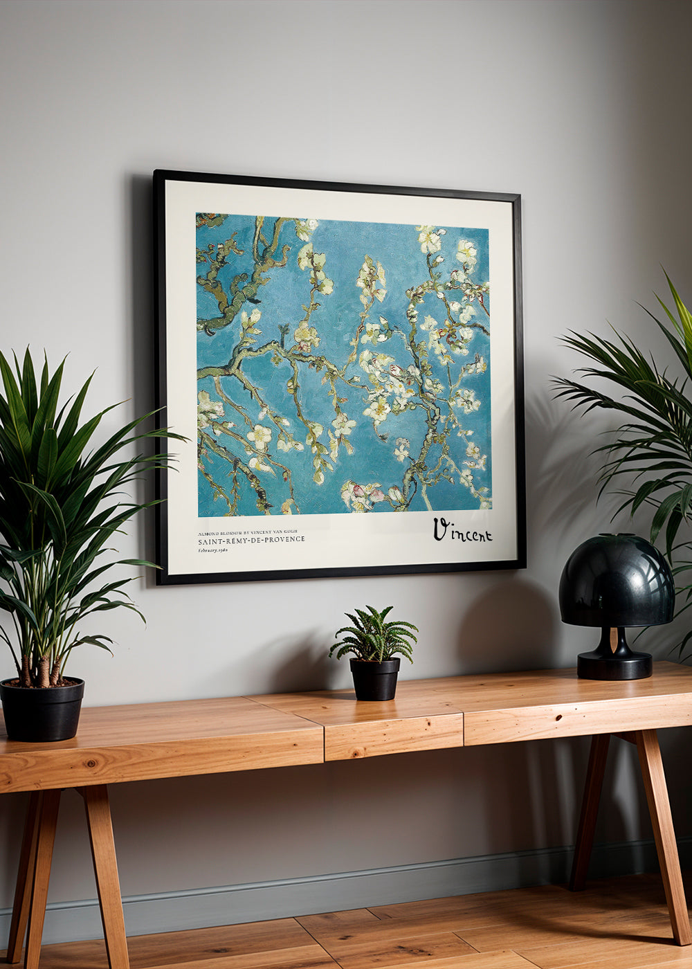 Botanisk plakat: mandelblomst på blaa