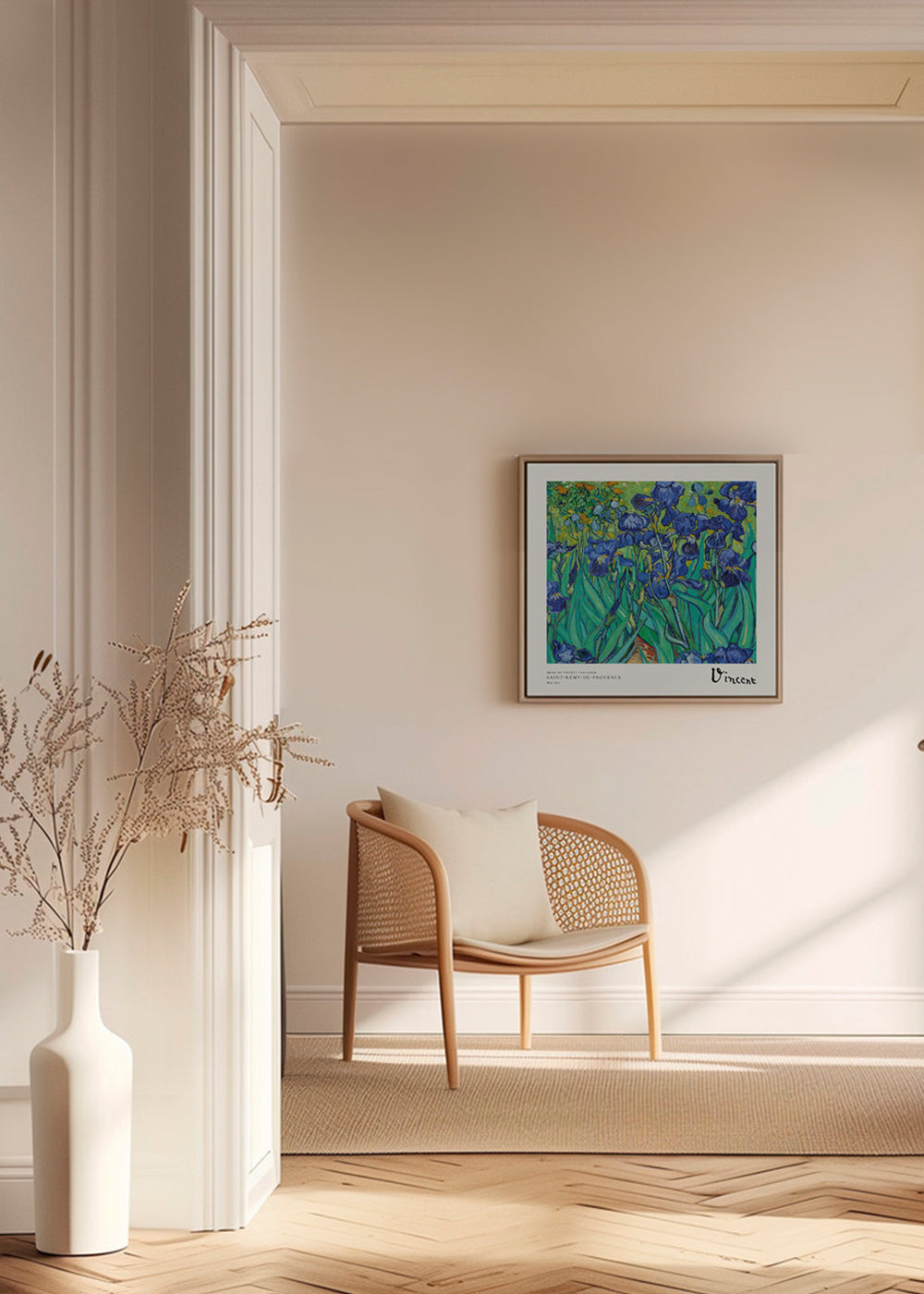 Botanisk plakat med blå iris