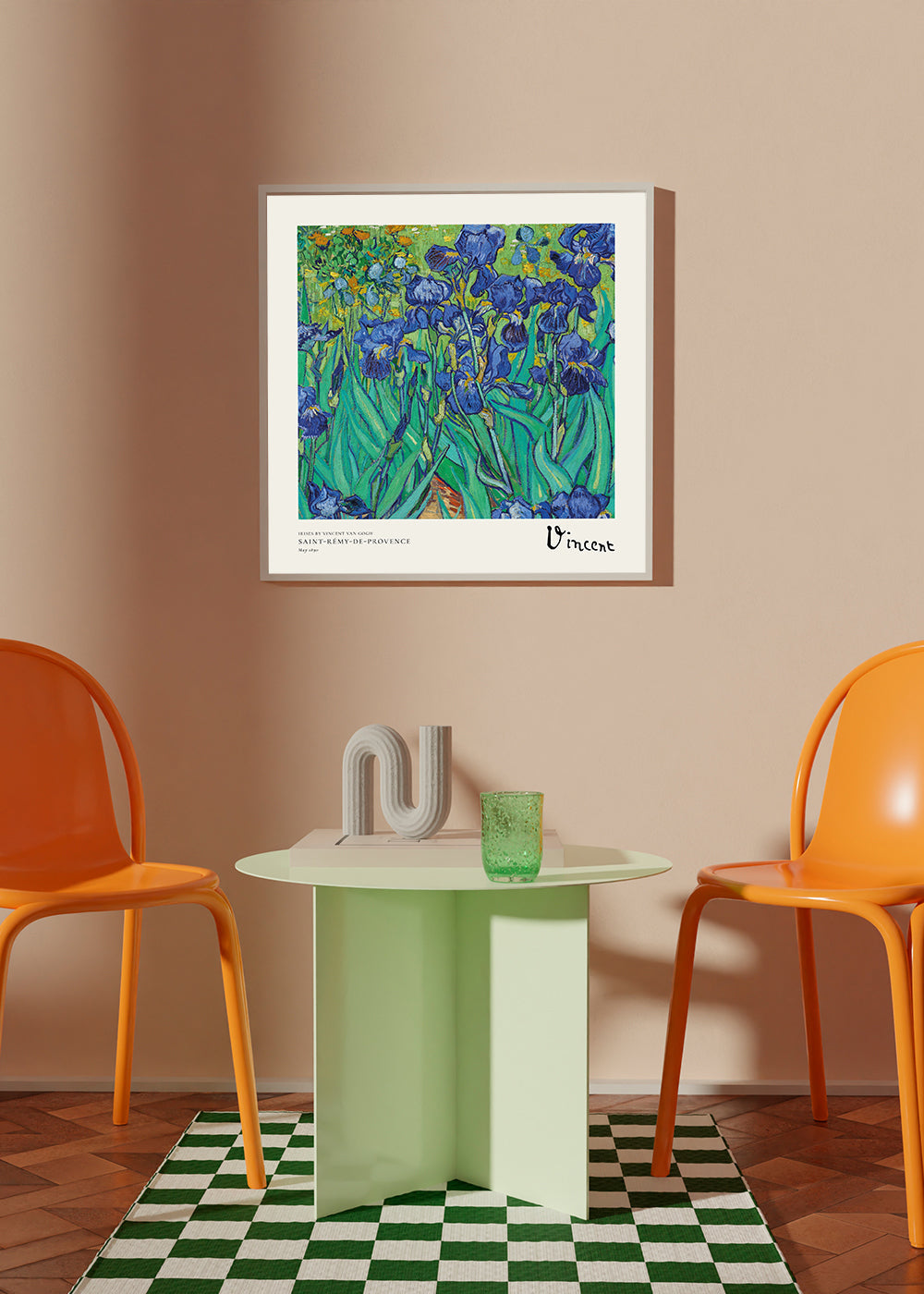 Botanisk plakat med blå iris