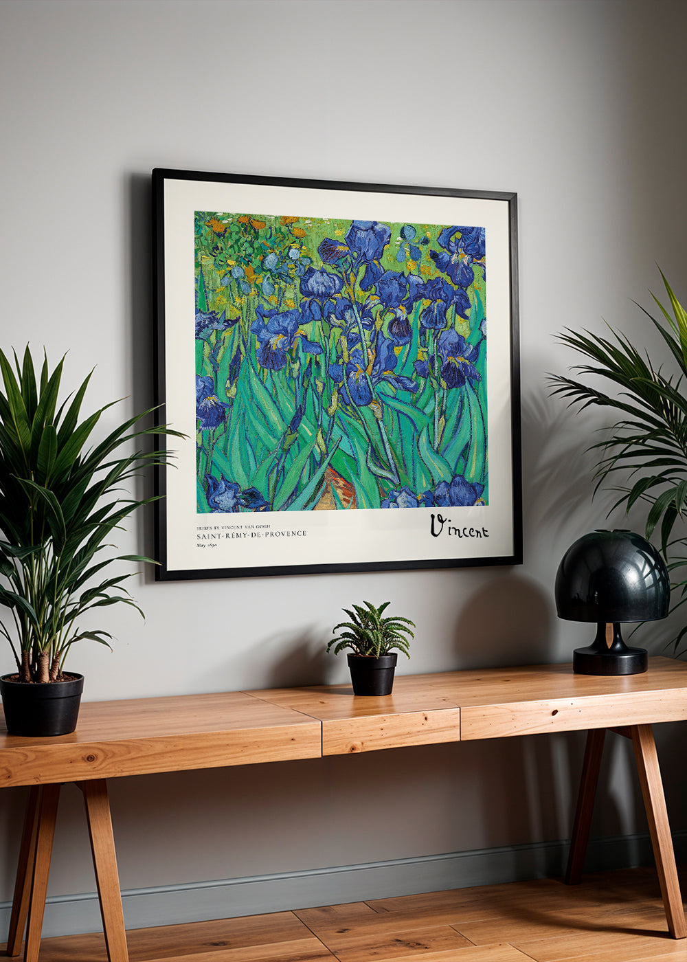 Botanisk plakat med blå iris