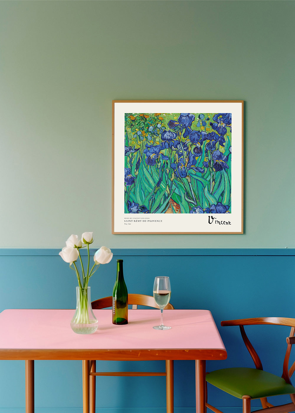 Botanisk plakat med blå iris