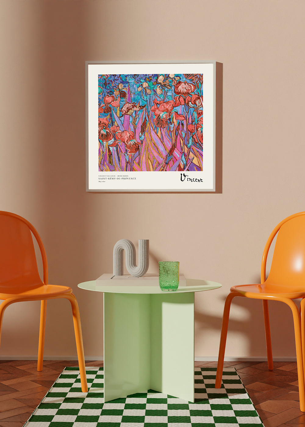 Botanisk plakat: Iris i postimpressionistisk stil
