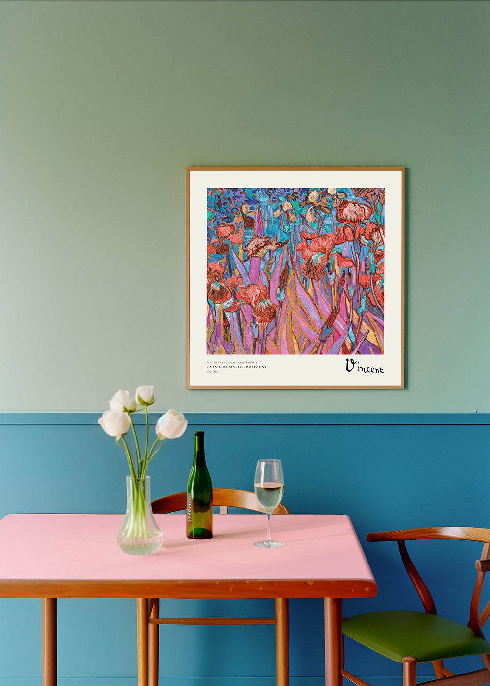 Botanisk plakat: Iris i postimpressionistisk stil