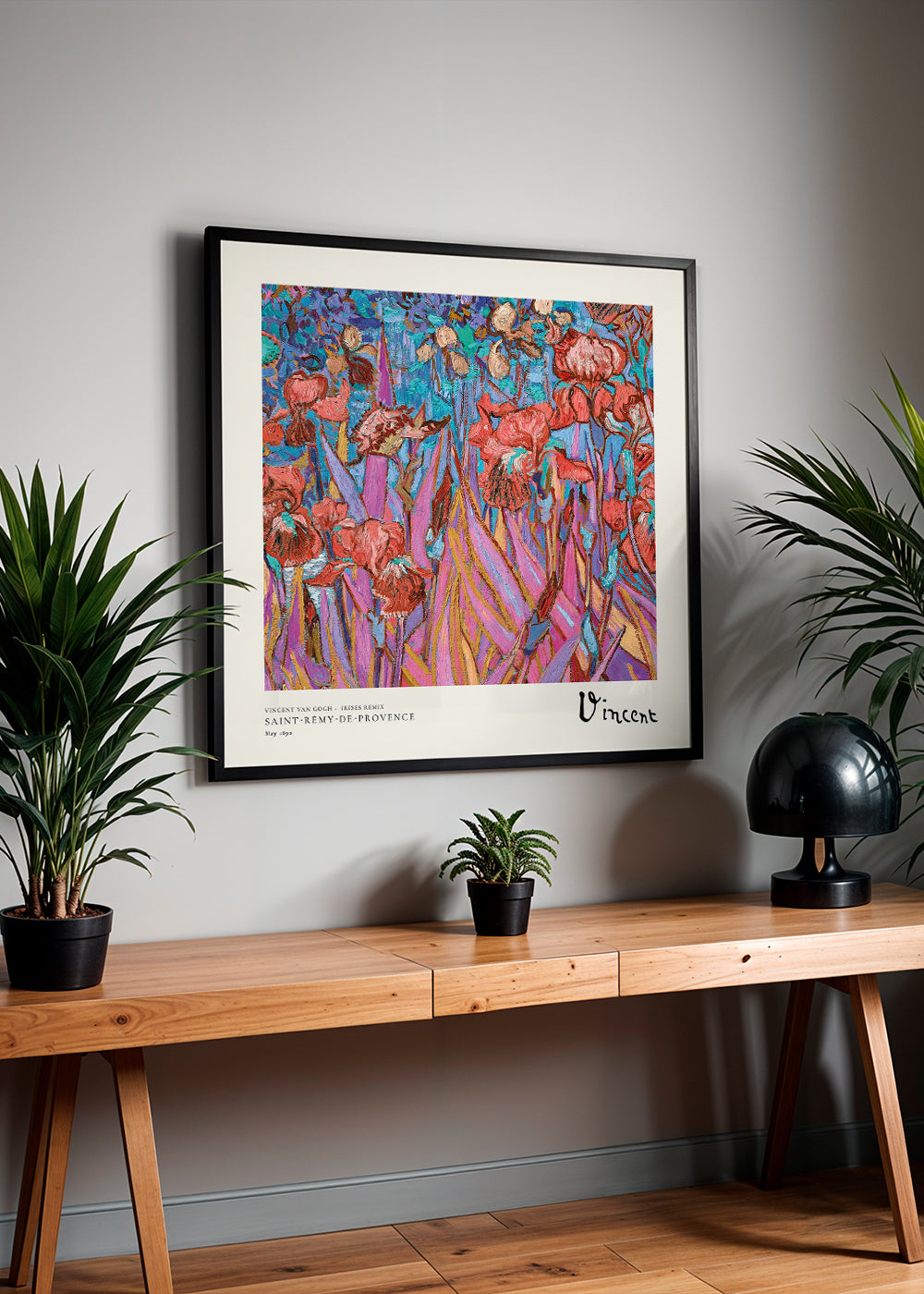 Botanisk plakat: Iris i postimpressionistisk stil