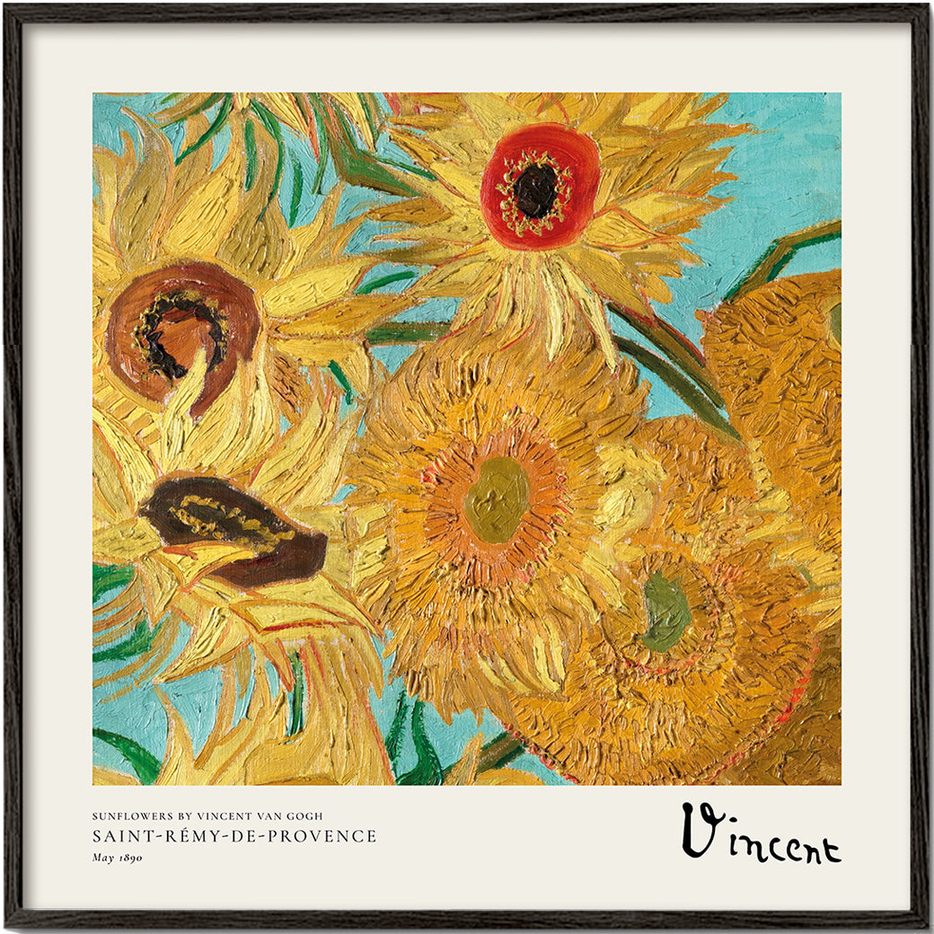 Botanisk plakat Solsikker i impasto