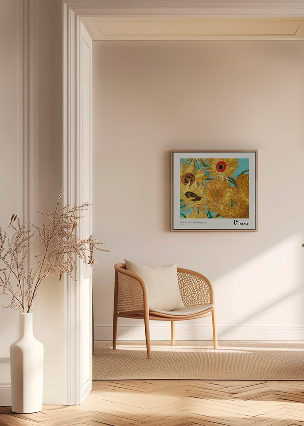 Botanisk plakat Solsikker i impasto