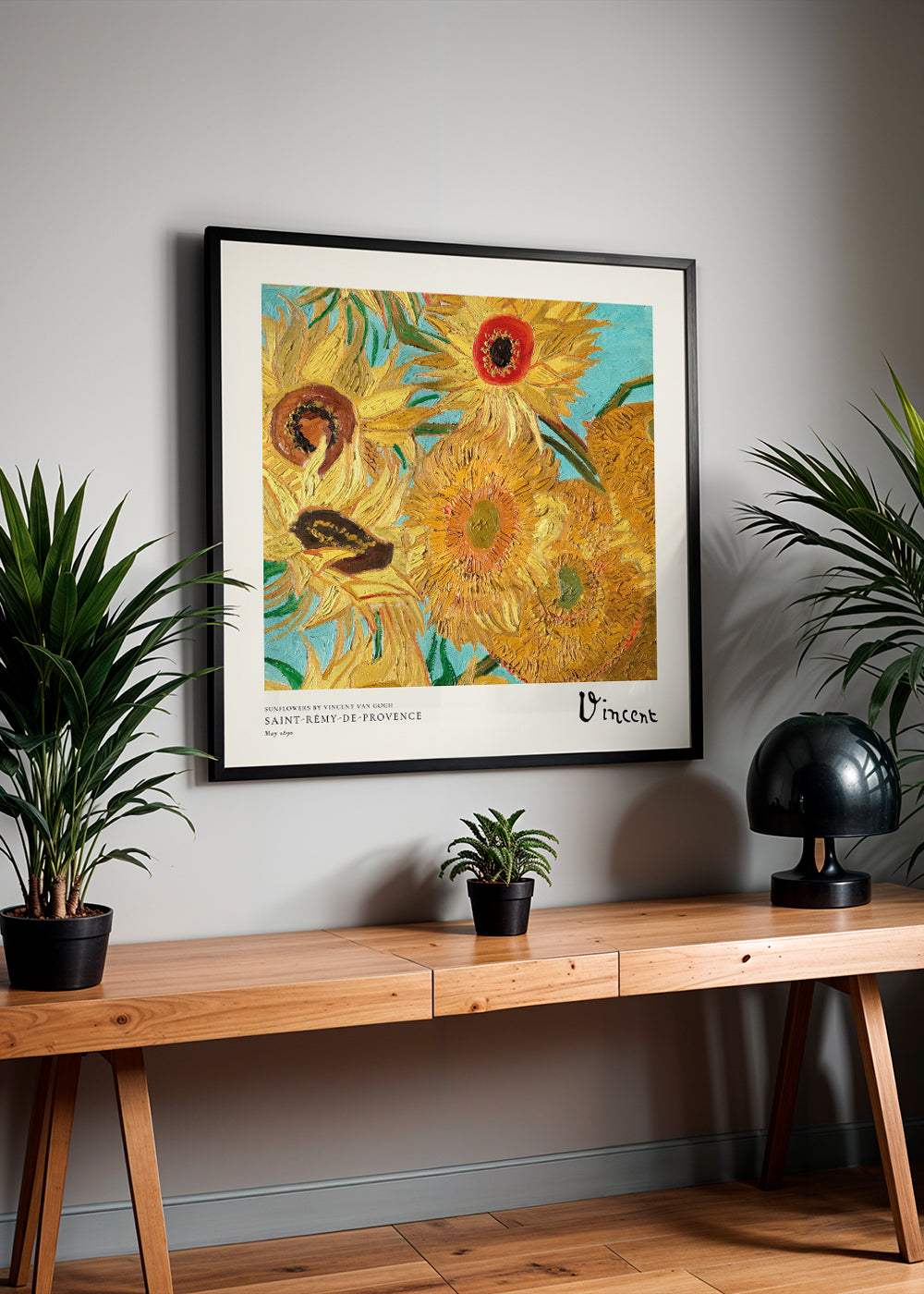 Botanisk plakat Solsikker i impasto