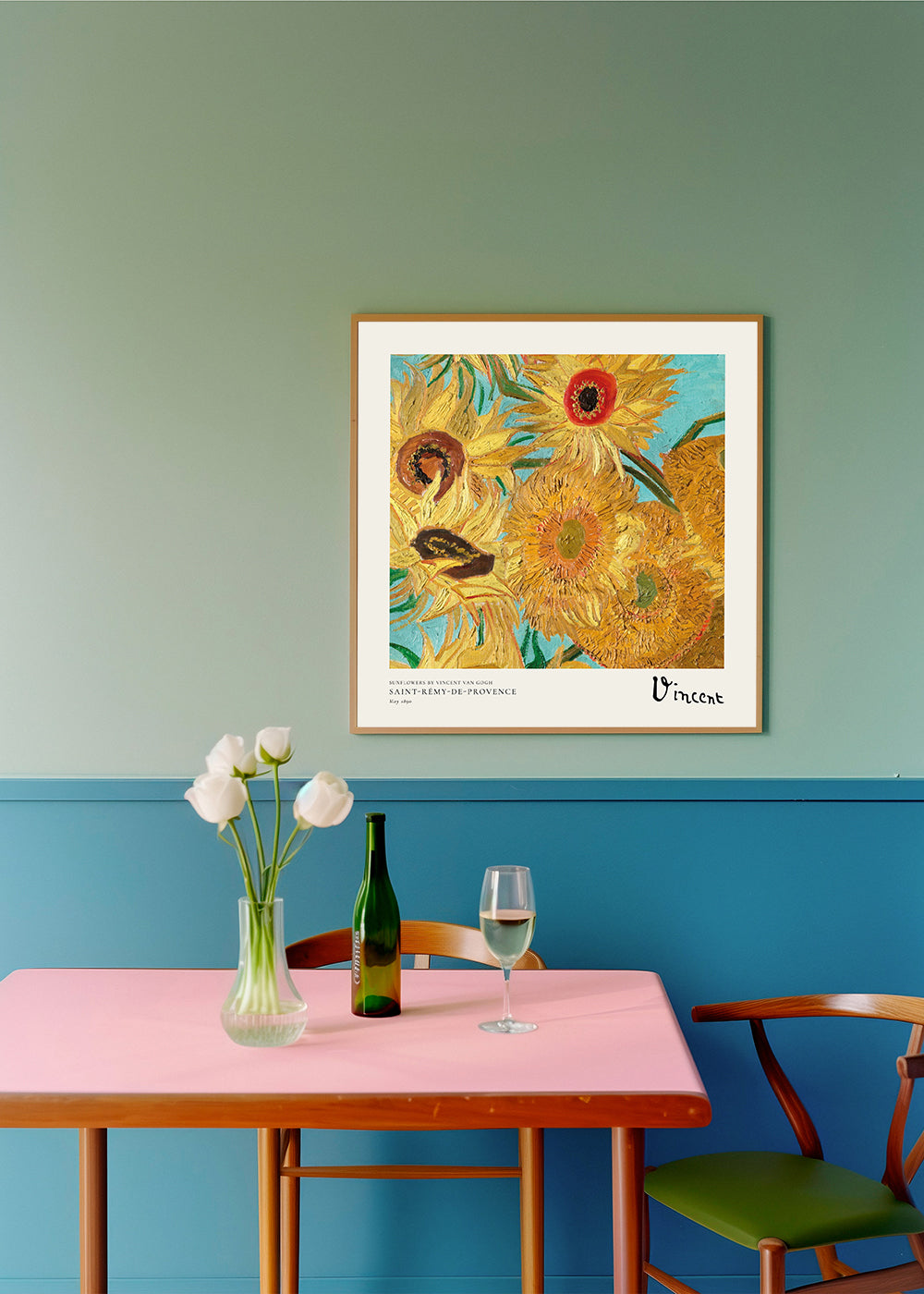 Botanisk plakat Solsikker i impasto
