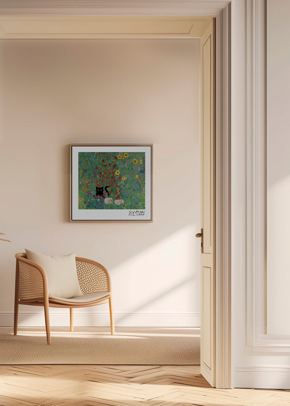 Kat i blomsterhave plakat
