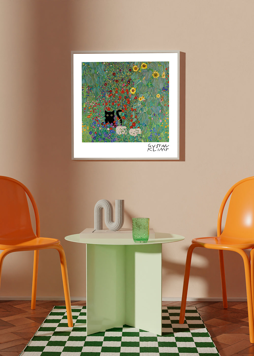 Kat i blomsterhave plakat