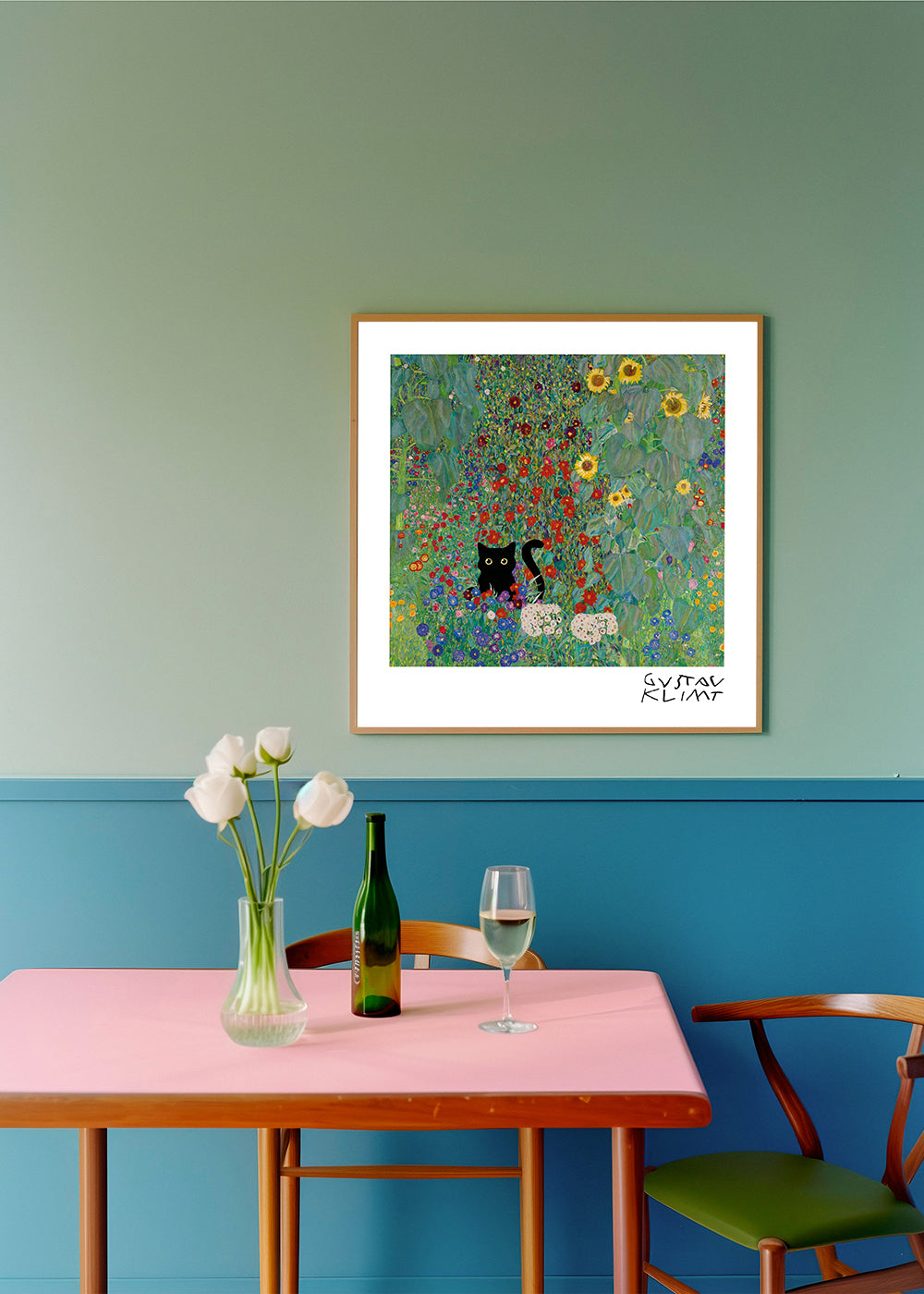 Kat i blomsterhave plakat