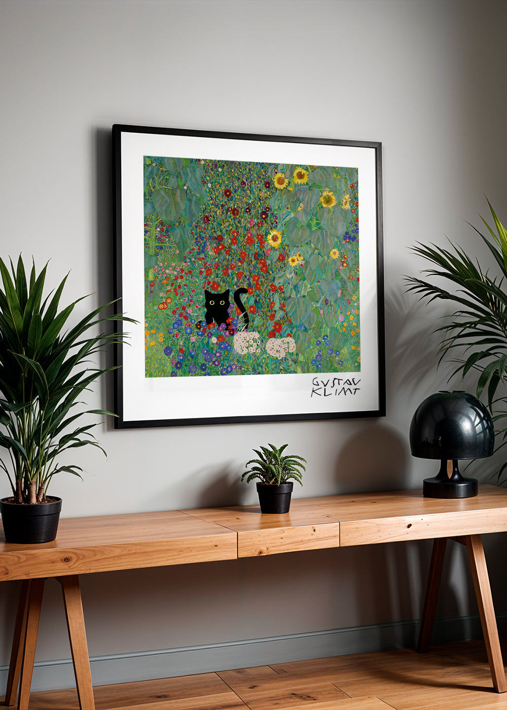 Kat i blomsterhave plakat