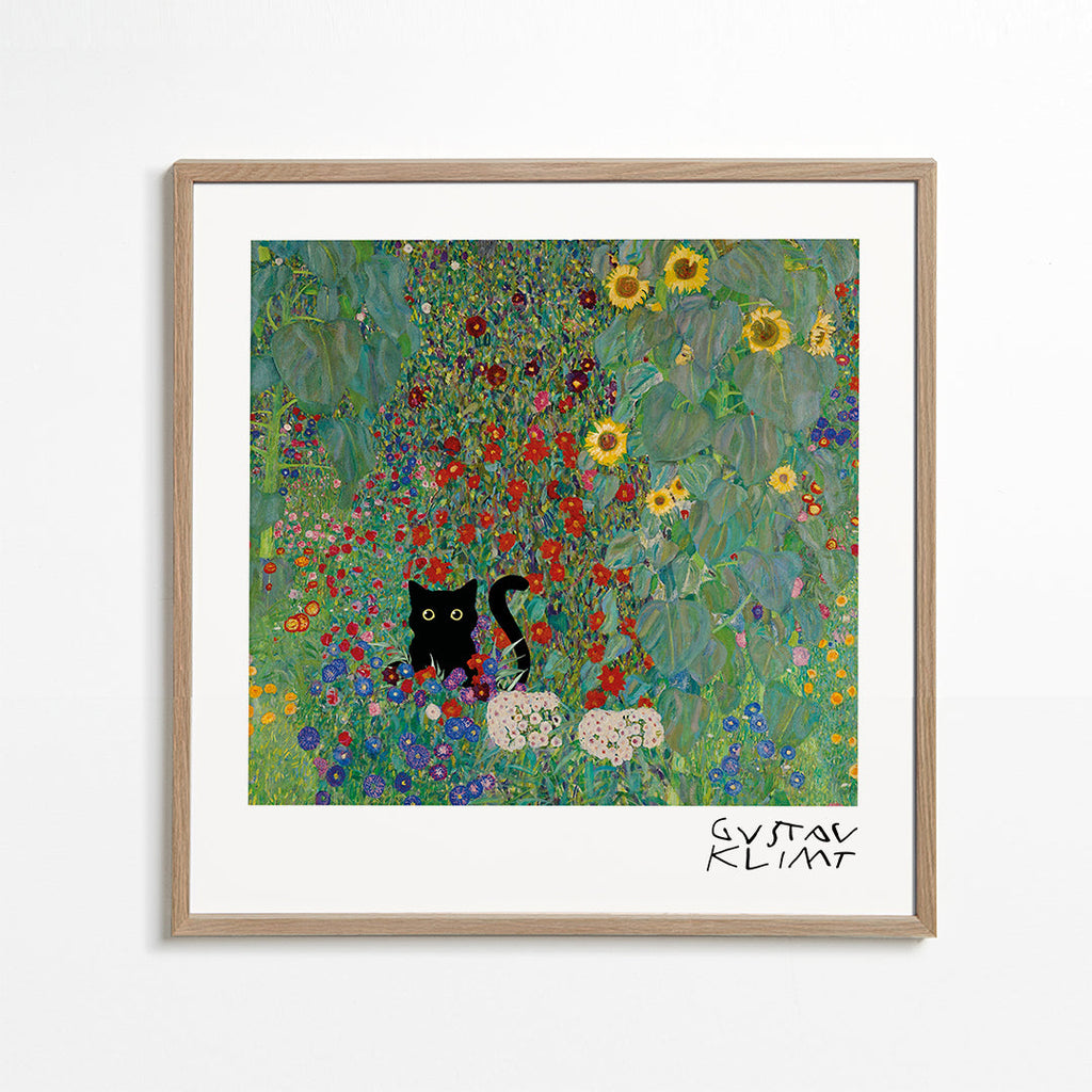 Kat i blomsterhave plakat