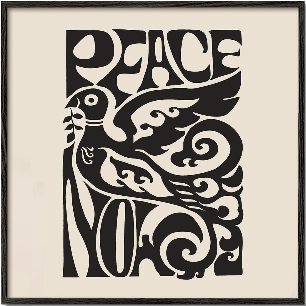 Vintage plakat med typografisk due 'Peace Now'