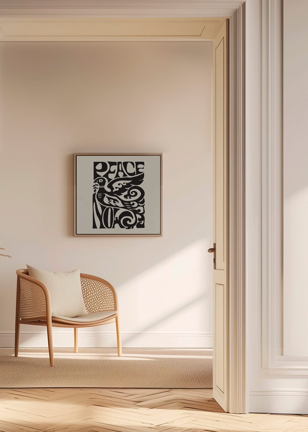Vintage plakat med typografisk due 'Peace Now'