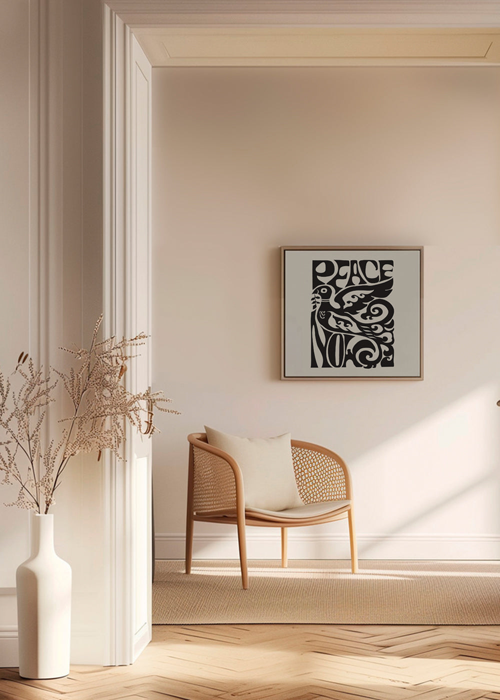 Vintage plakat med typografisk due 'Peace Now'