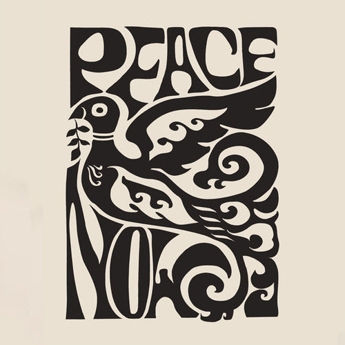 Vintage plakat med typografisk due 'Peace Now'