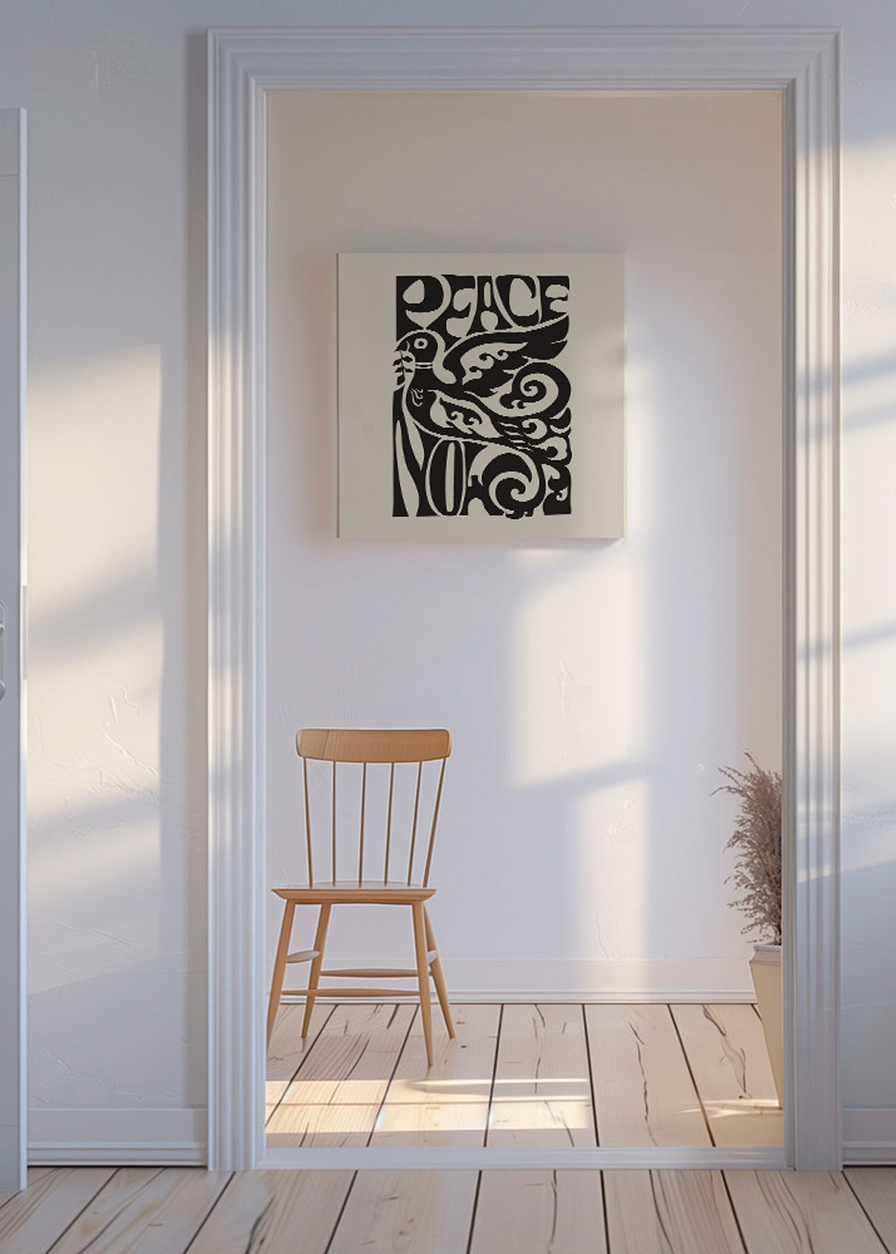Vintage plakat med typografisk due 'Peace Now'