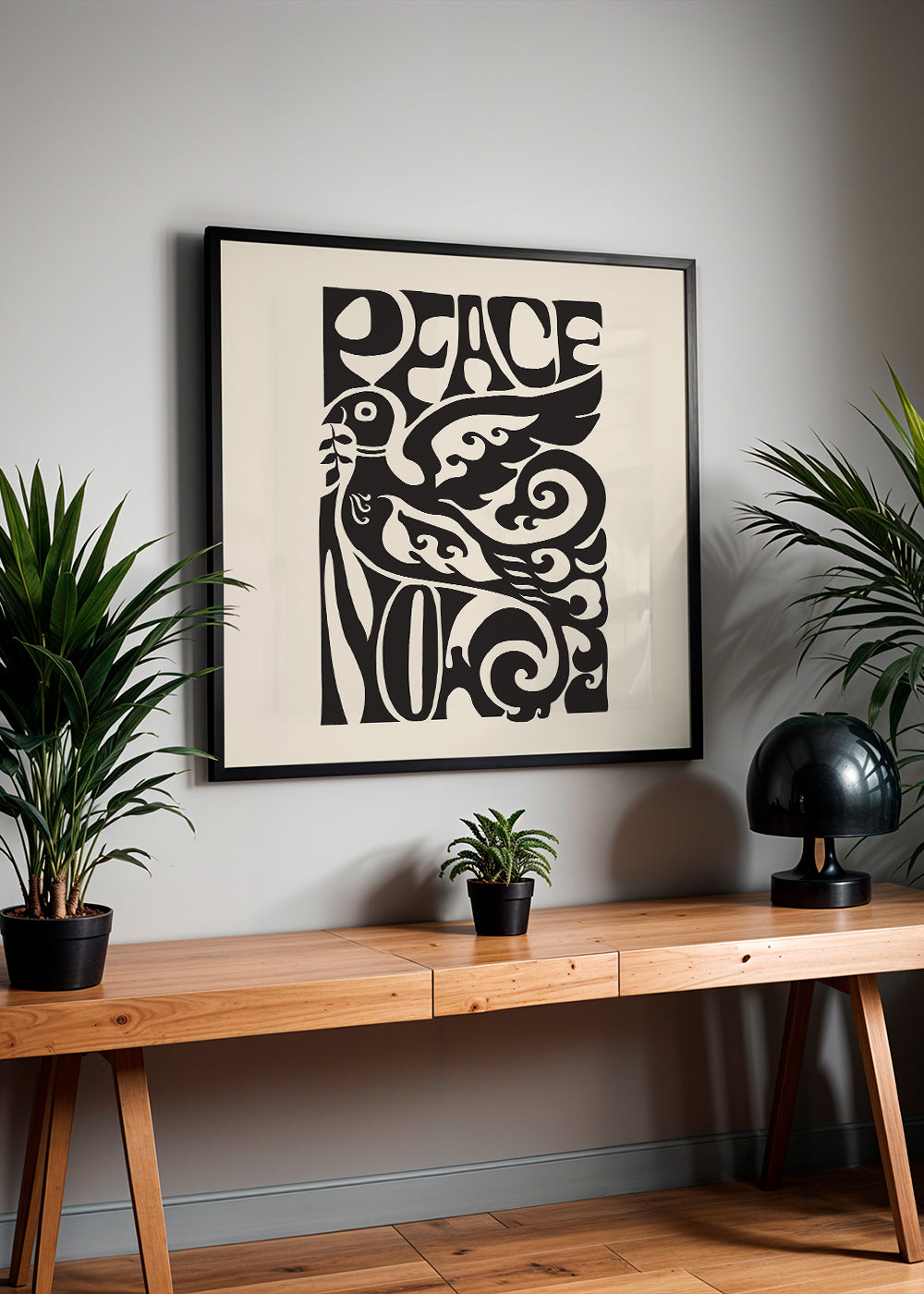 Vintage plakat med typografisk due 'Peace Now'