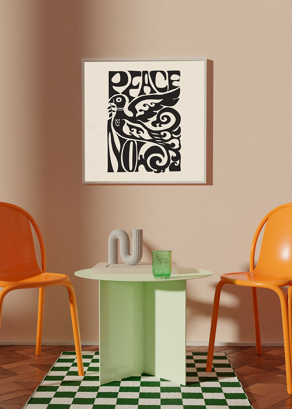 Vintage plakat med typografisk due 'Peace Now'