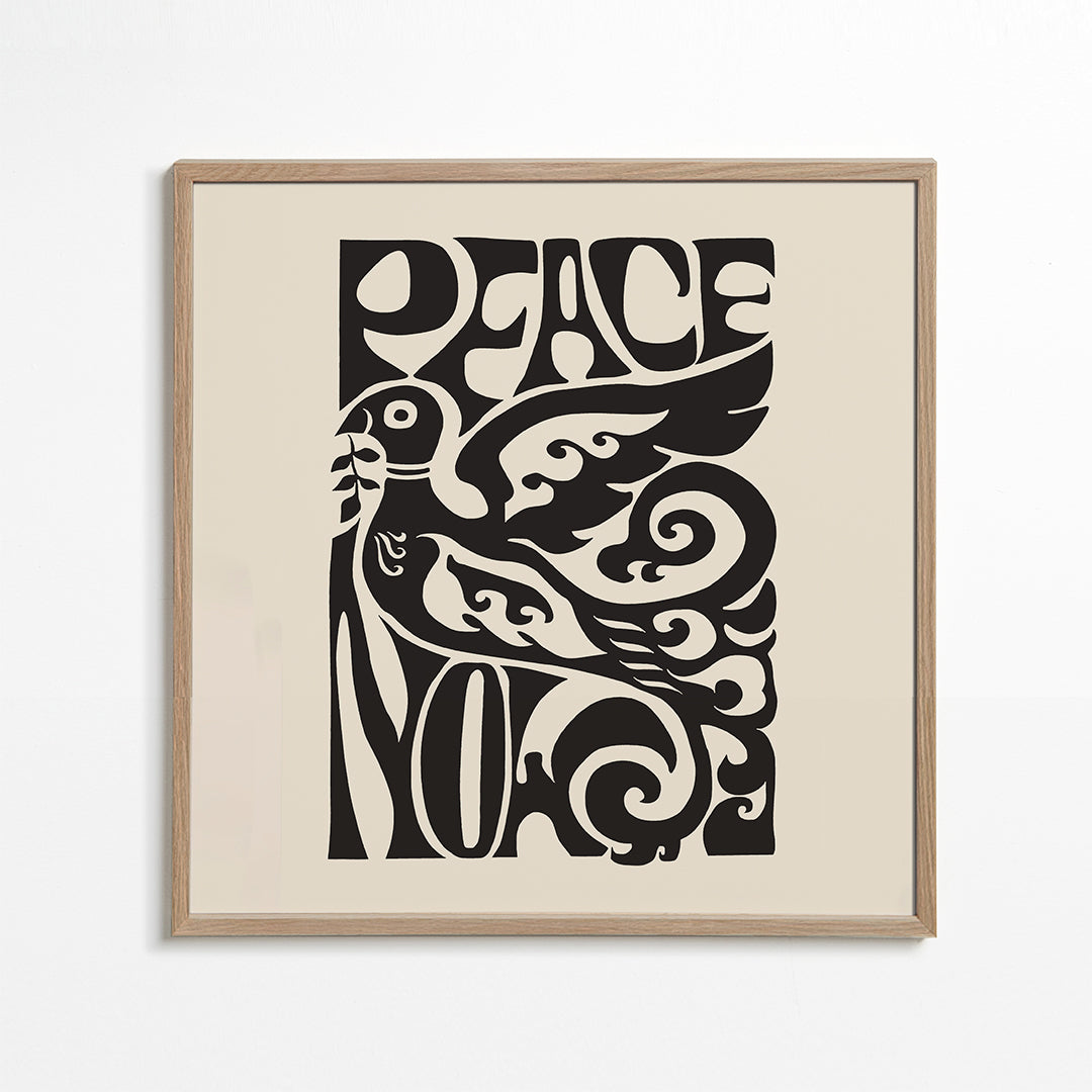 Vintage plakat med typografisk due 'Peace Now'