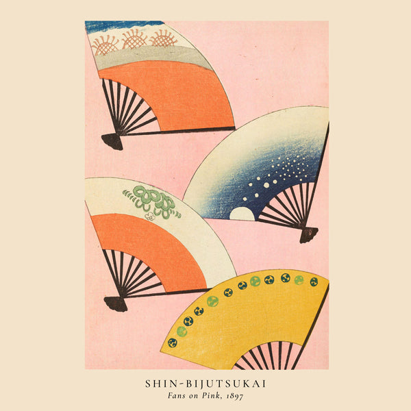 Illustration af japanske vifter på lyserød baggrund