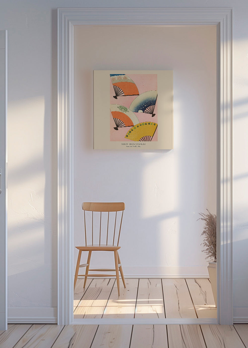 Illustration af japanske vifter på lyserød baggrund