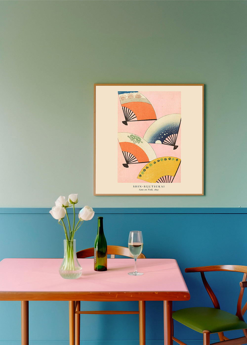 Illustration af japanske vifter på lyserød baggrund