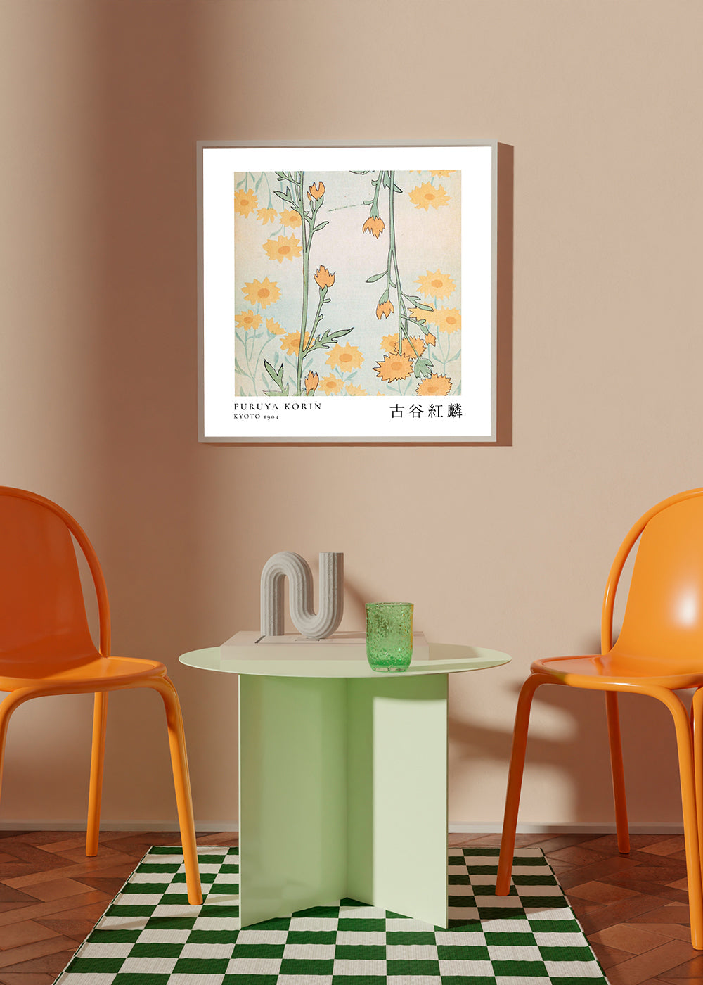 Botanisk plakat Korin: stiliserede japanske blomster