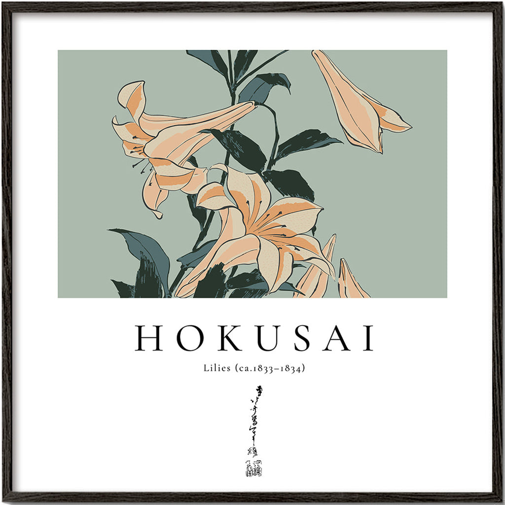 Botanisk liljeplakat i Hokusai-stil