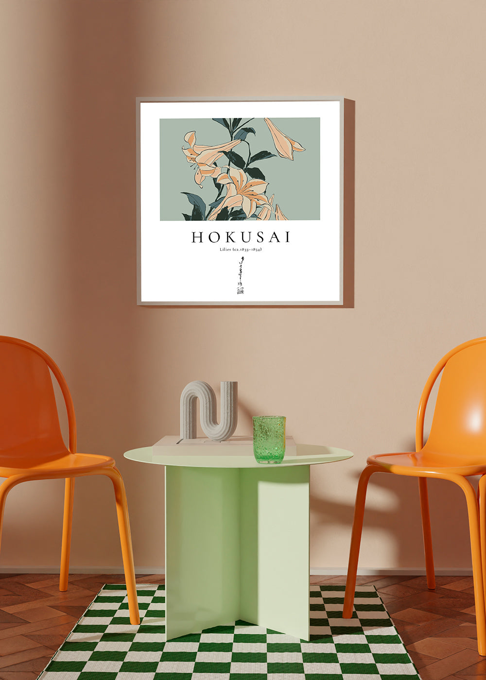 Botanisk liljeplakat i Hokusai-stil