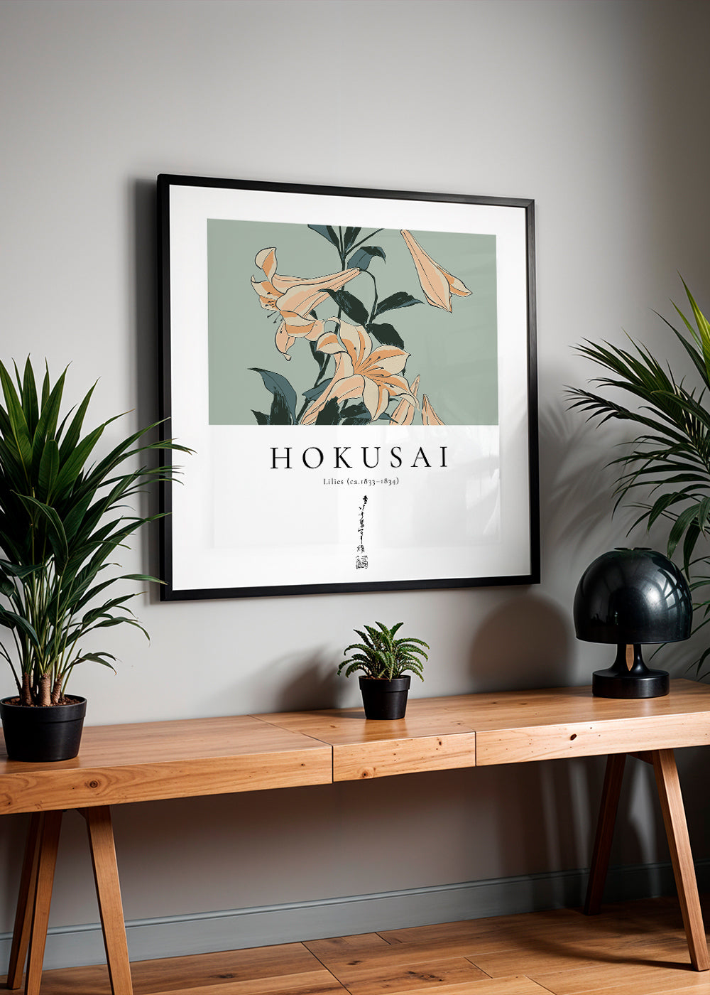 Botanisk liljeplakat i Hokusai-stil