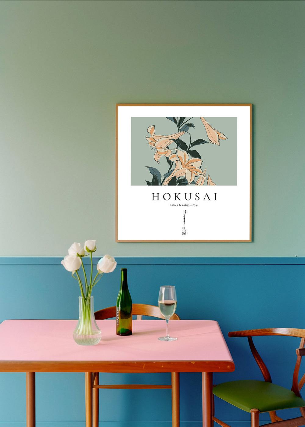 Botanisk liljeplakat i Hokusai-stil
