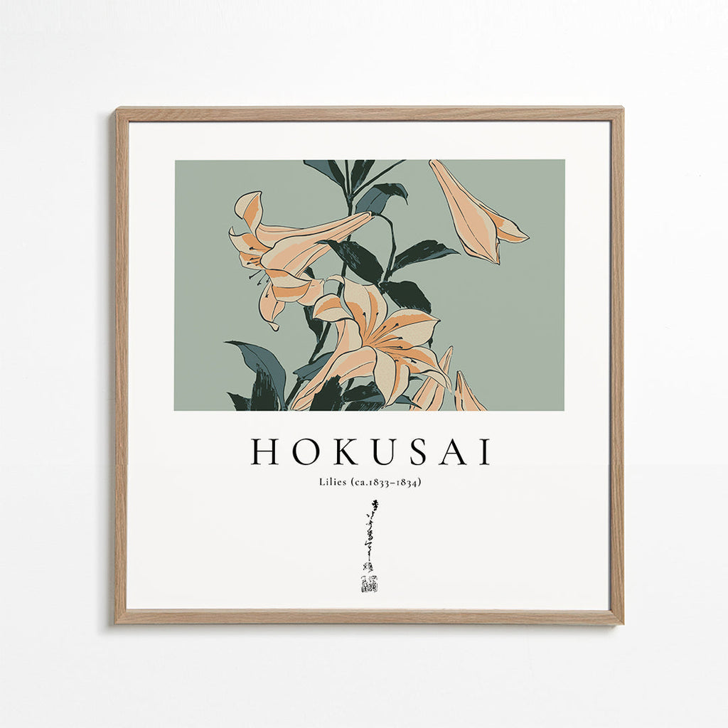Botanisk liljeplakat i Hokusai-stil